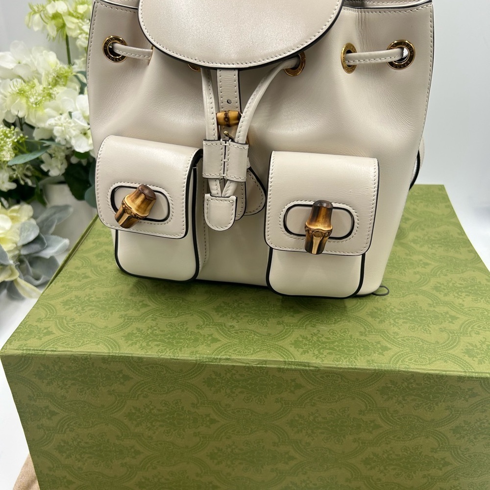 Gucci Leather bamboo backpack made in Italy NWT - Picture 2 of 12